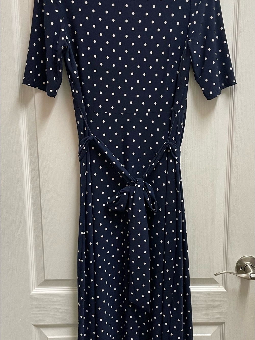 Anne Klein Navy and White Polka Dot Midi Dress